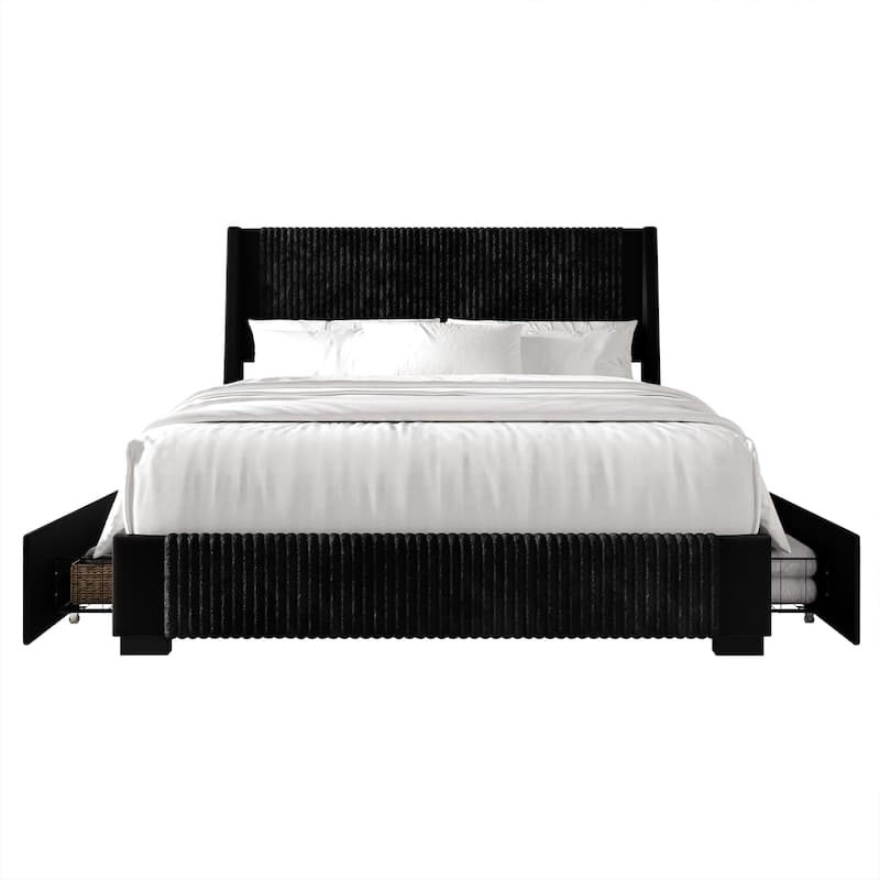 CraftPorch Corduroy Luxurious Bed - Black - Queen