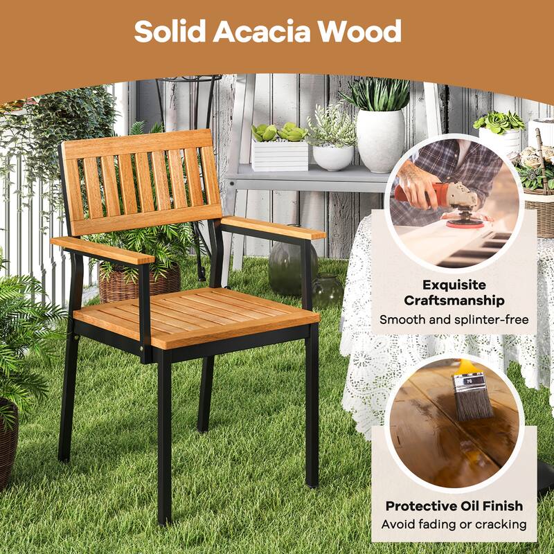 Gymax Dining Chair Set of 2 w/Acacia Wood Backrest Slanted Seat