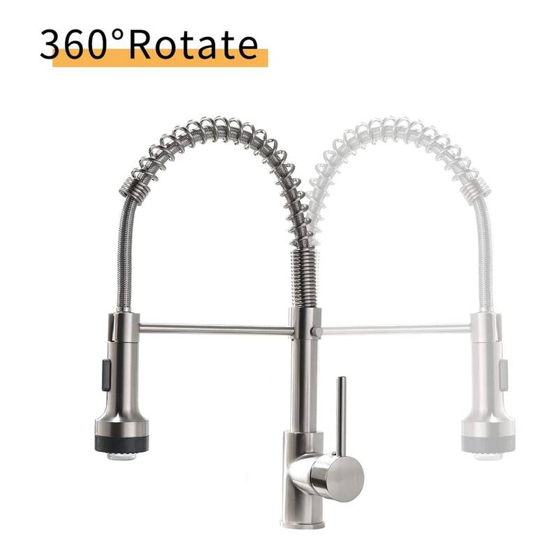 Brushed Nickel Pull Down Sprayer Single Handle Kitchen Faucet with LED - 1.8-in W x 16.3-in H