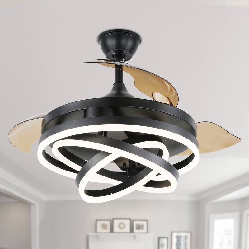 Oaks Aura 42in. DIY Shape Retractable Ceiling Fan With Lights, 6-Speed Latest DC Motor Color Changing Remote Control Ceiling Fan - 42in. - Black