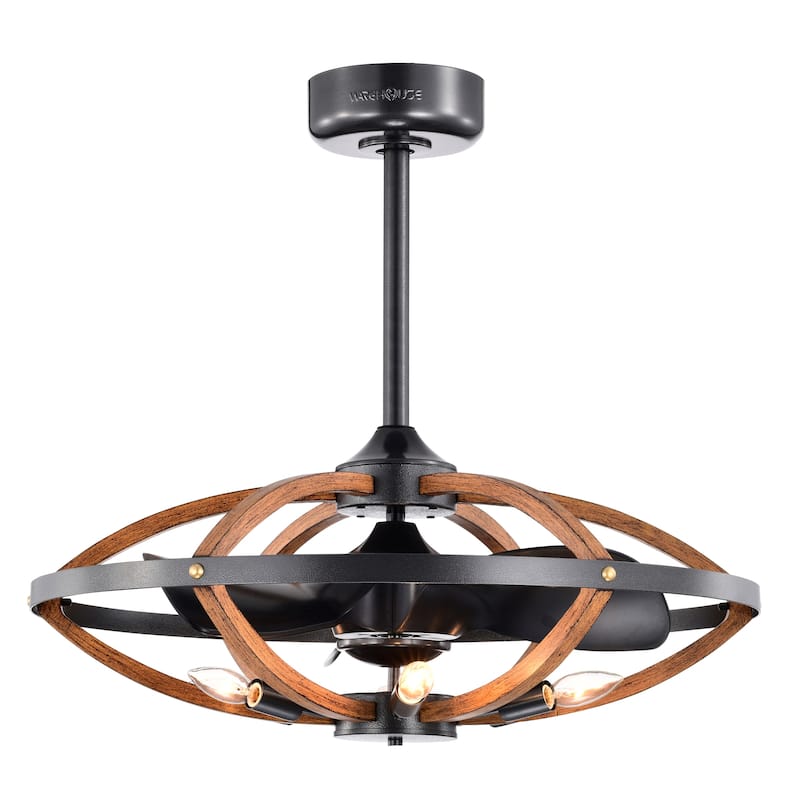 Dariin 29 Inch Matte Black Ring finish 6 Light, 3 Blade Ceiling Fandelier with Remote