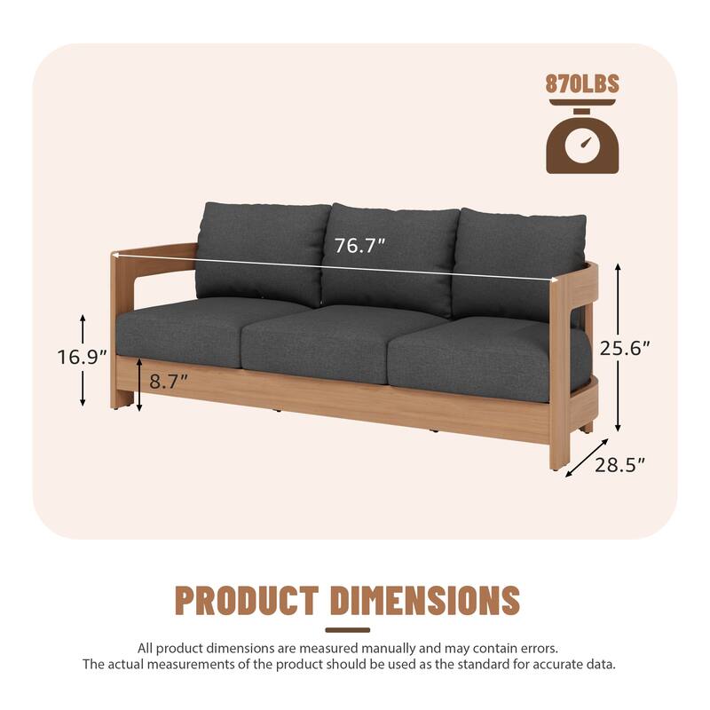Outdoor 3-Seat Outdoor Sofa Solid Wood Eucalyptus