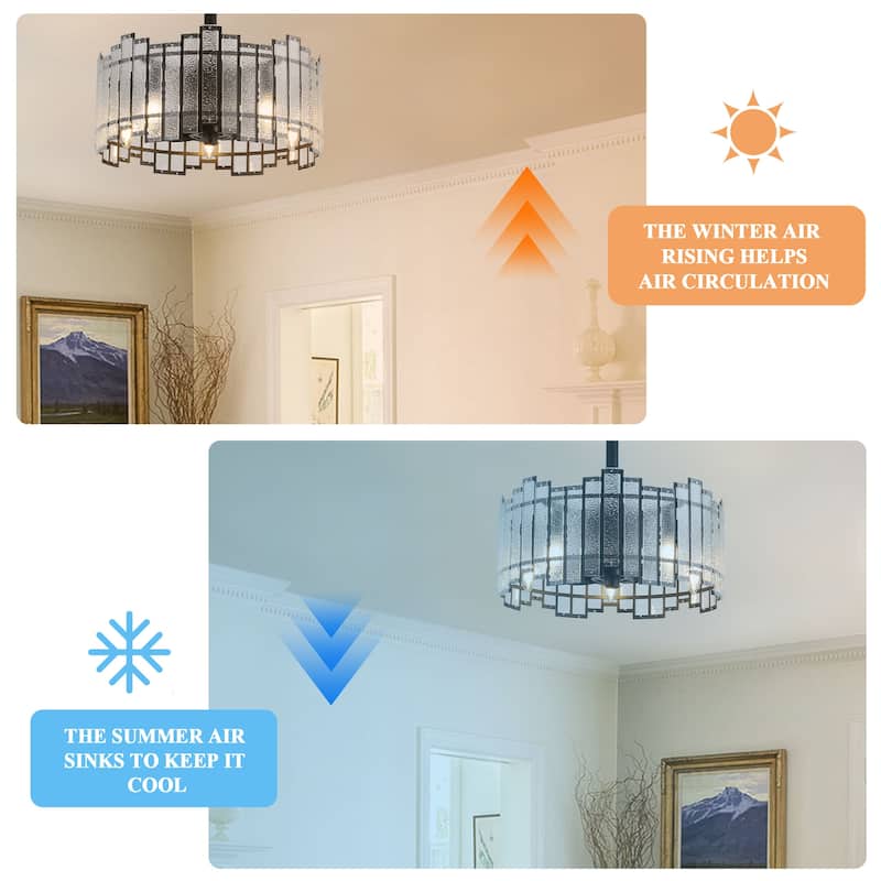 Tifany Modern Black 5-Light Glass Drum Ceiling Fan 3-Speed Reversible Blades with Remote and Light Kit - 18.5 Inches