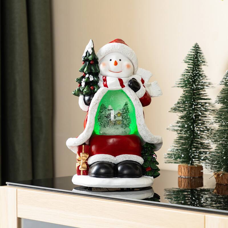 Glitzhome 100mm Christmas Resin Lighted Snowflakes Snowman Waterglobe