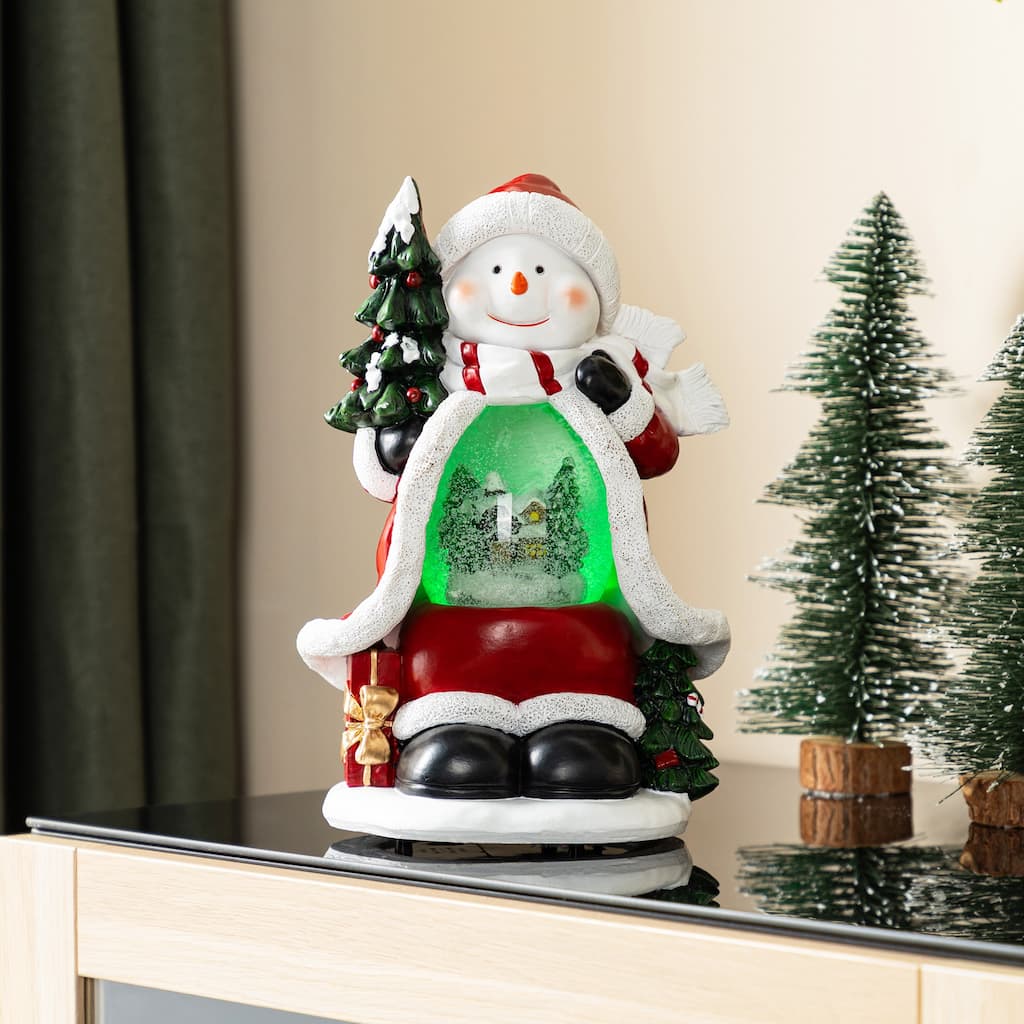 Glitzhome 100mm Christmas Resin Lighted Snowflakes Snowman Waterglobe