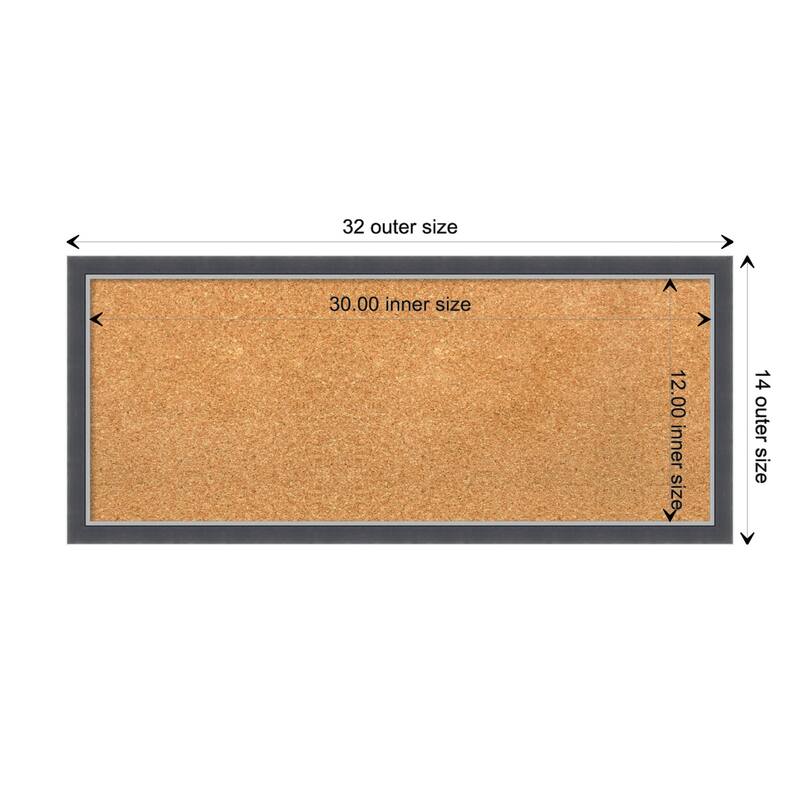 Eva Black Silver Thin Framed Natural Corkboard Bulletin Board - Board Size 30x12