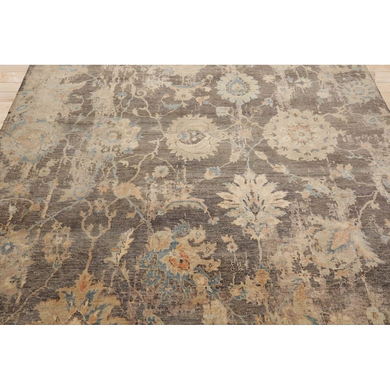 Multi Size Hand Knotted Blue Traditional Oushak Wool Oriental Area Rug - 7' 9'' x 9' 10''