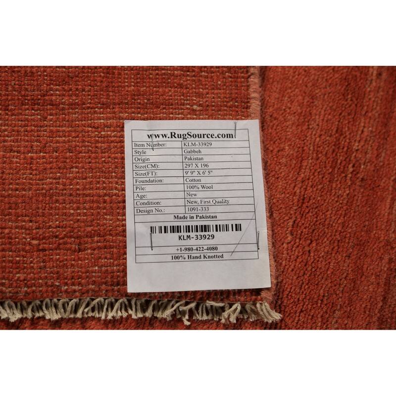 Orange Modern Gabbeh Area Rug Oriental Tribal Hand-Knotted Wool Carpet - 6'5" x 9'9"