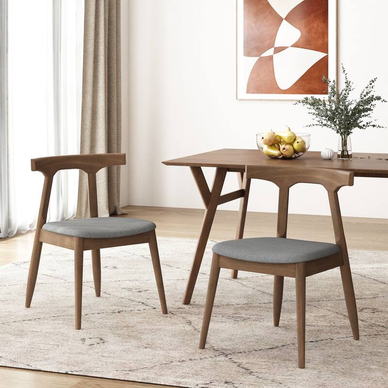 Rubber Wood Dining Chair with Upholstered Seat Wide Angled Legs
