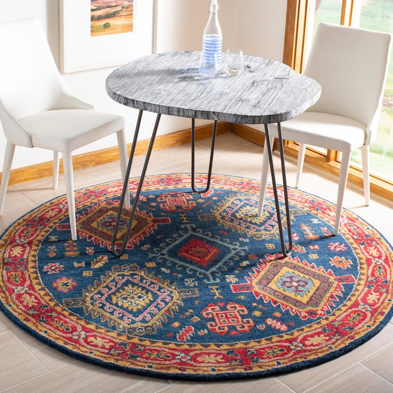 SAFAVIEH Handmade Heritage Charleston Traditional Oriental Wool Rug - 6' Round - Navy/Red