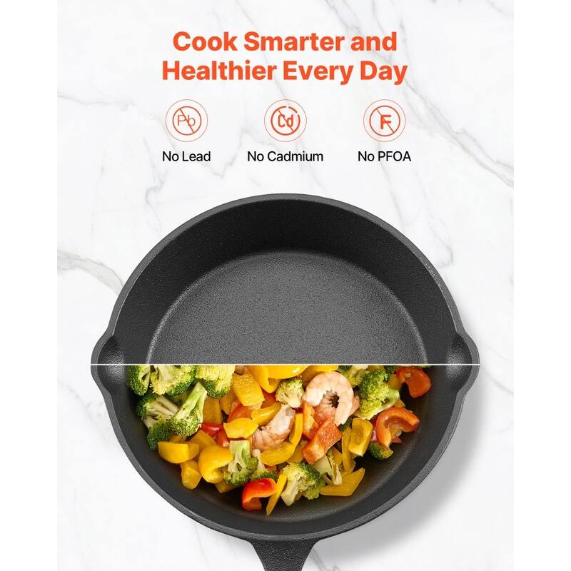 3 Piece Black Cast Iron Skillet Frying Pan Set with Ergonomic Handle for Stovetop and Oven Cooking