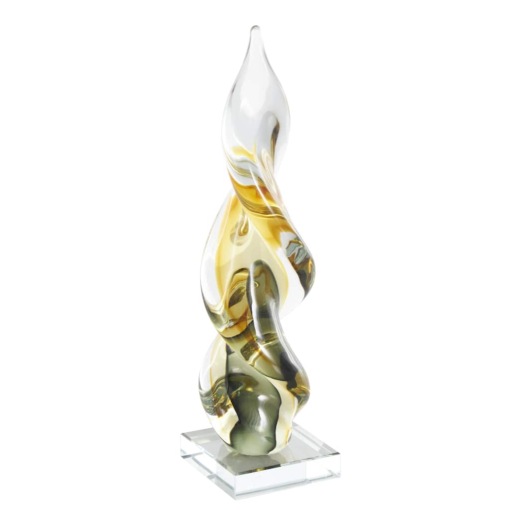 Glass Abstract Twisted Decorative Sculpture with Green Accents - Clear - Roche River Decor