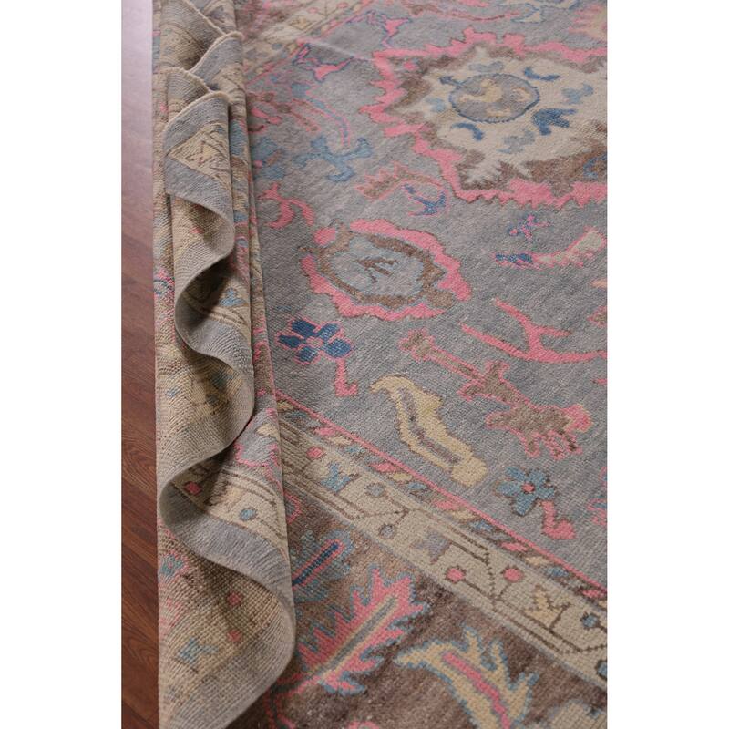 Hand Knotted Oriental 100% Wool Carpet Transitional All-Over Navy Blue & Blues Oushak Area Rug - 14' 0'' X 10' 4''