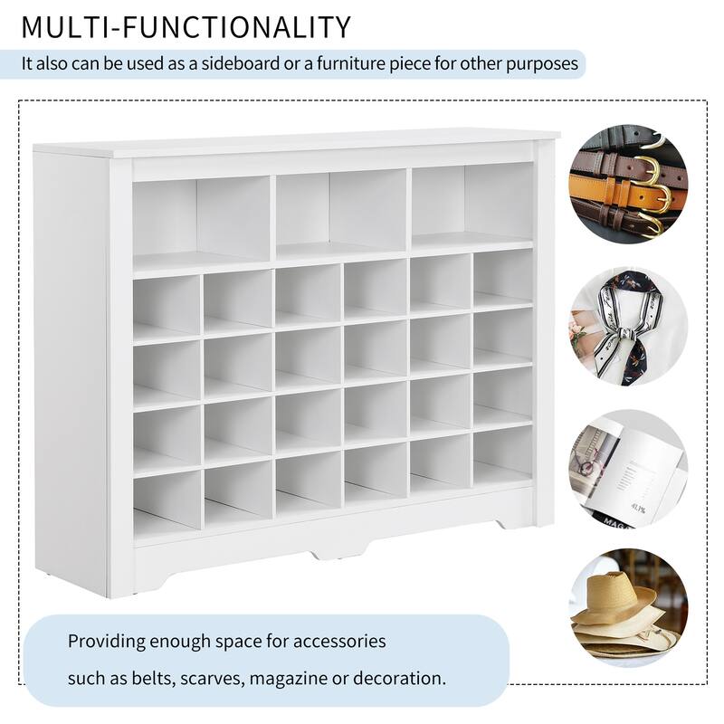 Sleek Design 24 Shoe Cubby Console, Modern Shoe Cabinet with Curved Base, Versatile Sideboard with High-quality