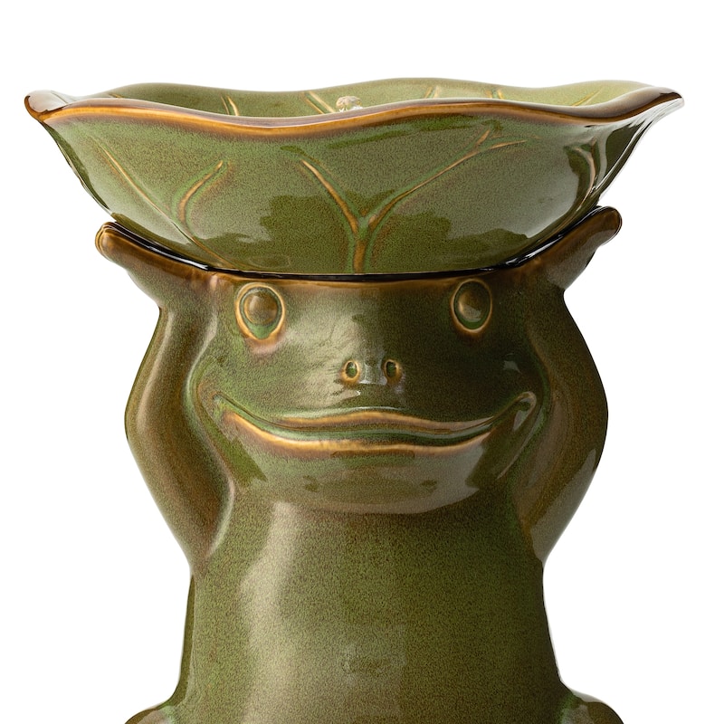 Glitzhome 21.5"H Ceramic Outdoor Floor Fountain Frog Hold a Lotus Birdbath with LED Light