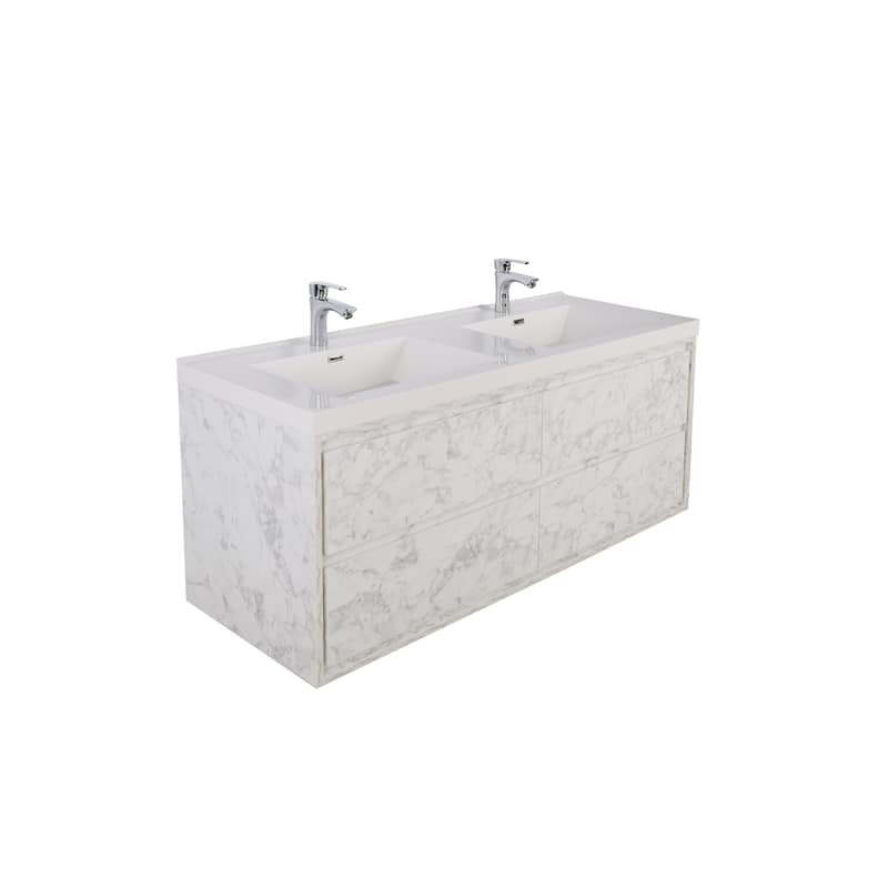 Sage 60" wall mounted bathroom vanity with double basin acrylic top
