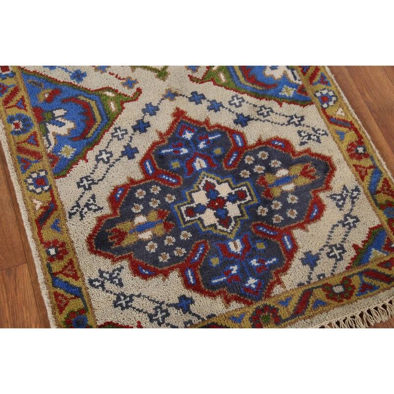 Geometric Kazak Runner Rug Hand-Knotted Wool Carpet - 2'7"x 9'11"