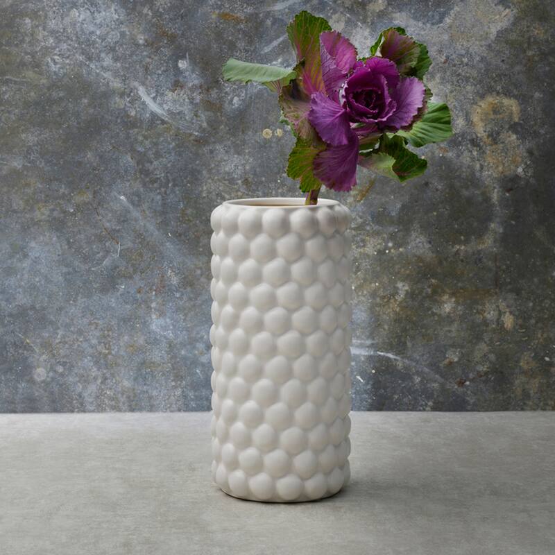 Elements White Cable Knit Ceramic Vase, 12 Inch