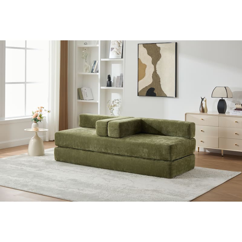 Queen Foldable Sofa Bed, 6-in-1 Convertible Sleeper Sofa with Mattress, Chaise Lounge Loveseat with Removable Cover