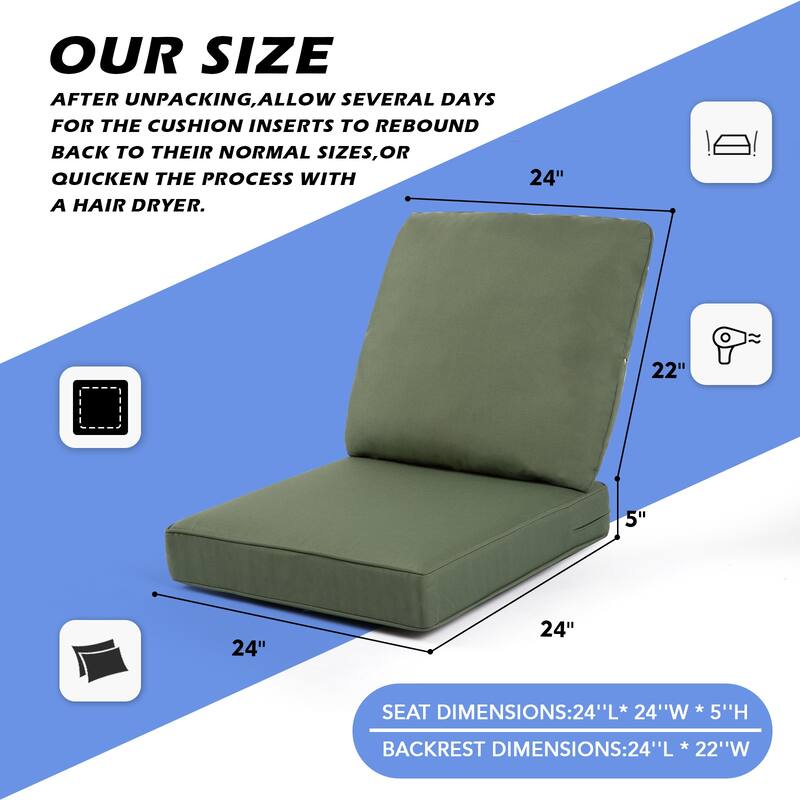 24 x 22 in. 2-Piece Deep Seating Outdoor Lounge Chair Cushions