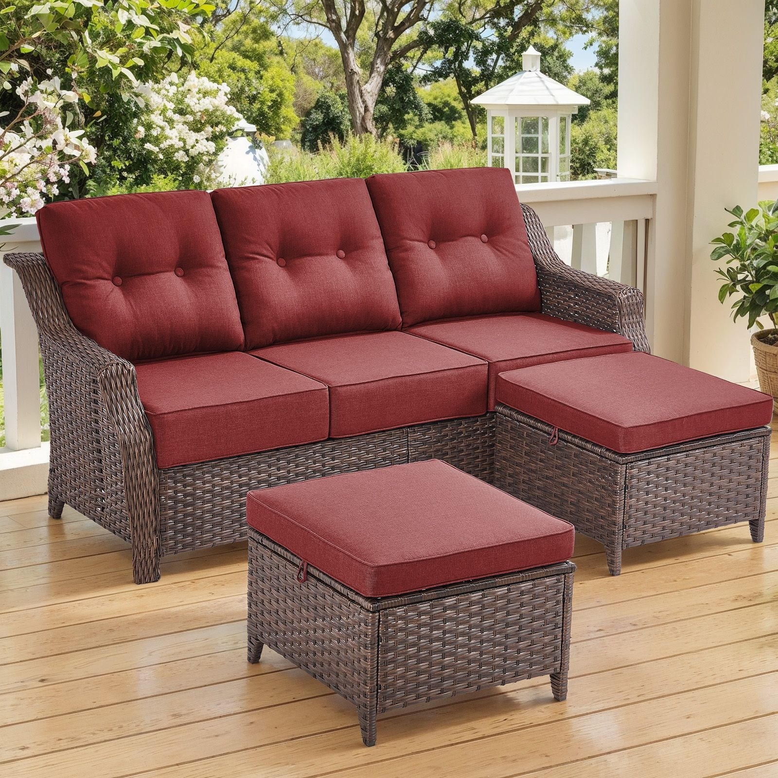 Gymojoy 5 - Person Wicker Patio Furniture Sofa Set, 6-Inch Ultra Thick Cushioned