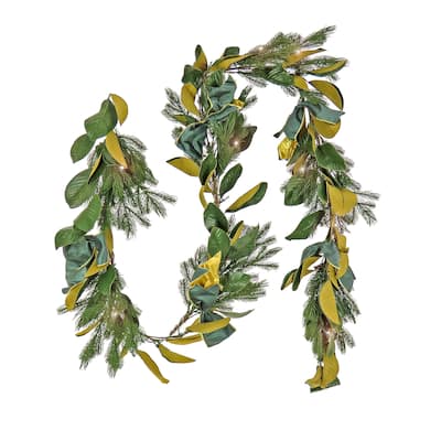 National Tree Company 9 in. Christmas Magnolia Mix Pine Garland with Fabric Bow - 9 ft