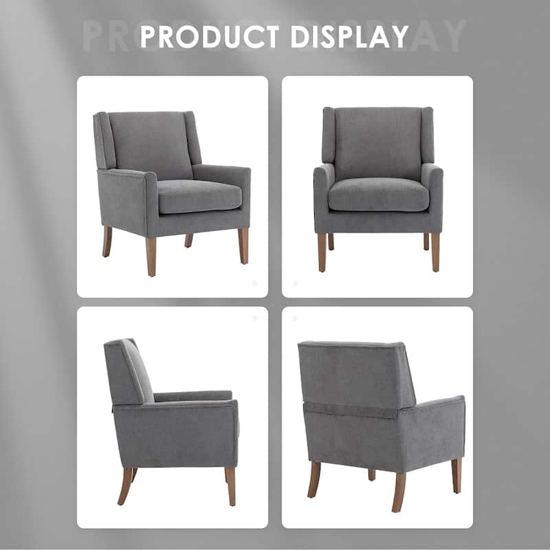 Mid-Century Linen Wing Chair - Tailored Channel Tufting & Walnut Tapered Legs, Compact Accent for Reading Nooks