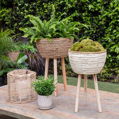 Set of 2 10, 14" Wicker Planter withlegs, Multi 21.0"H - 14.0" x 14.0" x 21.0"