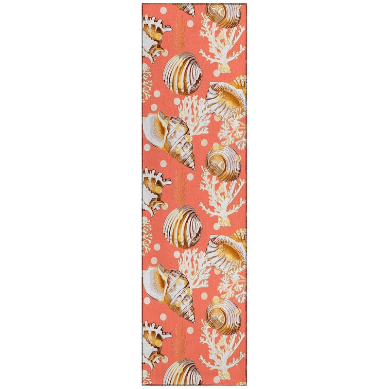 Indoor/ Outdoor Surfside Coral Shells Washable Rug New - Peach - 2'3" x 7'6"