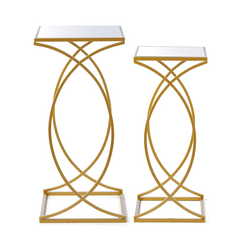 Glitzhome Set of 2 Modern Glam Glass Top Nesting Side Table