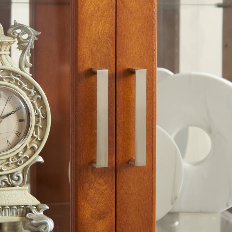 Lighted Curio Display Cabinet with Tempered Glass Doors, Curio Cabinet with Adjustable Shelves & Mirrored Back Panel