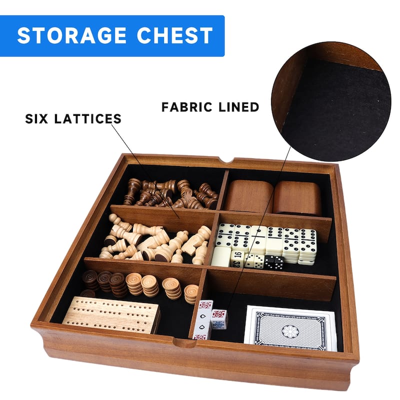 GSE™ 7-in-1 Chess/Checkers/Backgammon/Dominoes/Cribbage Board/Playing Card/Poker Dice Board Game Combo Set