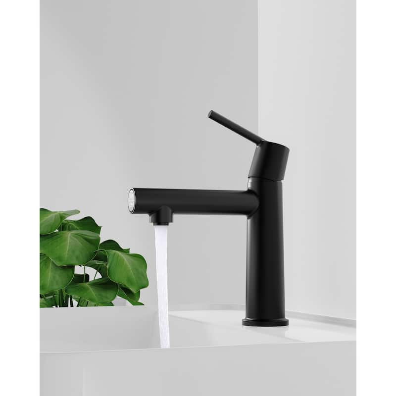 Modern Single Handle Bathroom Sink Faucet with Removable Aerator, Anti Fingerprint, Splash Proof, Anti Corrosion and Anti Rust - Black