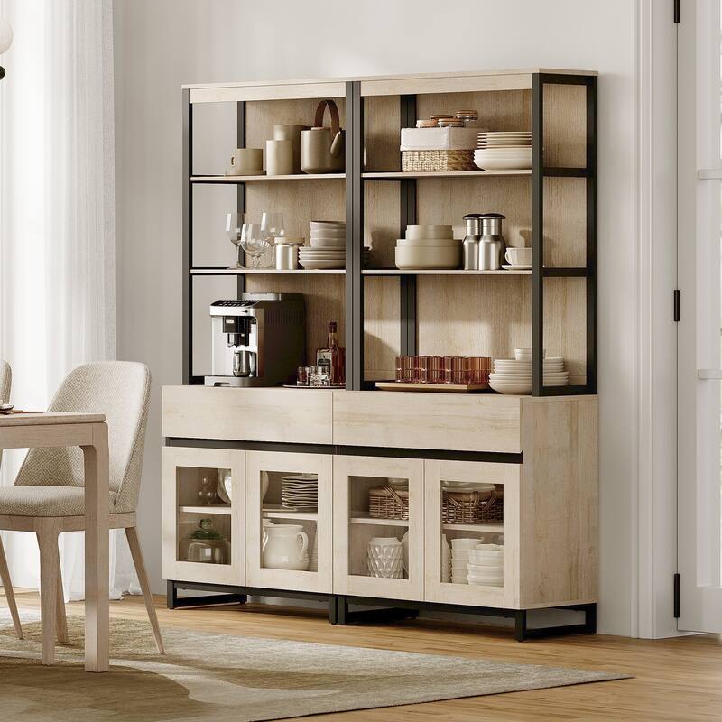 2 PCS Modern 72" Tall Bookcase with 2 Drawers and Open Book Shelfs for Home Office, Living room.