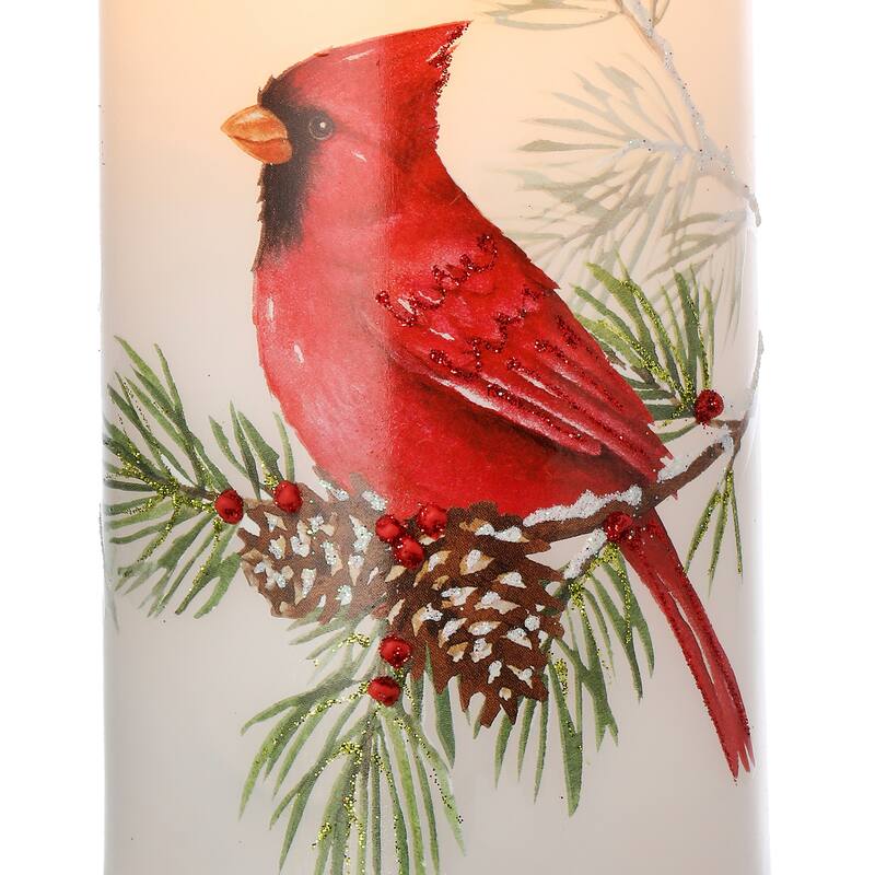 6" Cardinal W/Branch Faux Candle Set of 2