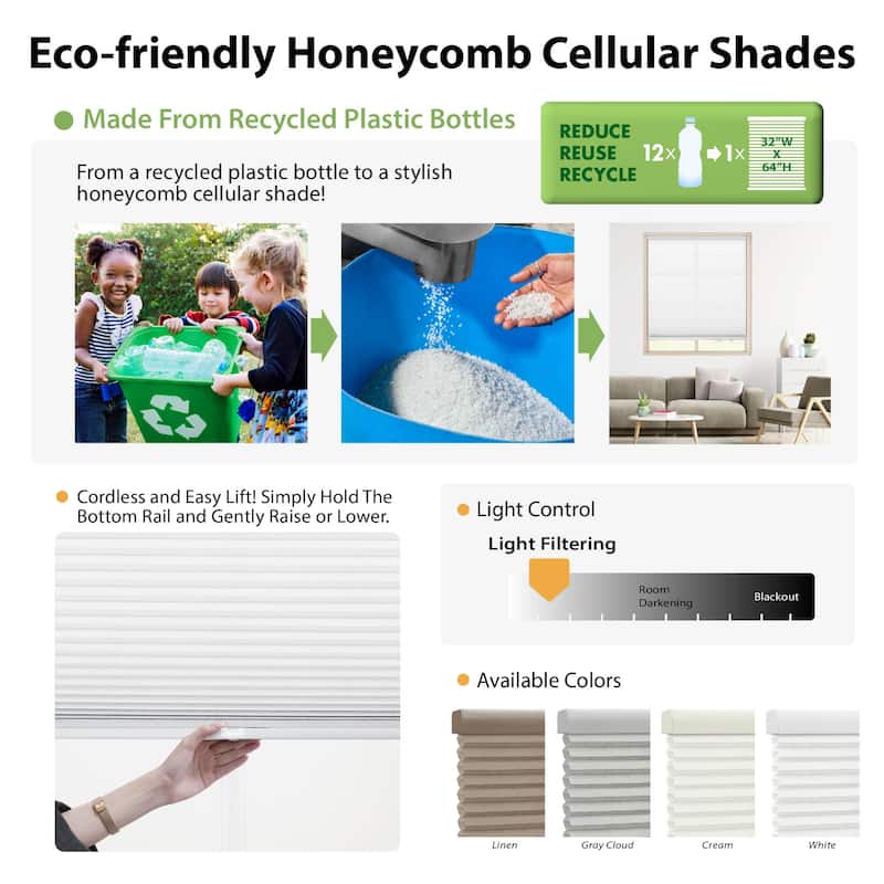 Cream Light Filtering Cordless Cellular Shade (48 inches long)