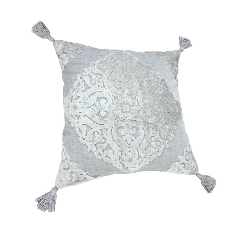 20" Silver Gray Textured Medallion Square Throw Pillow