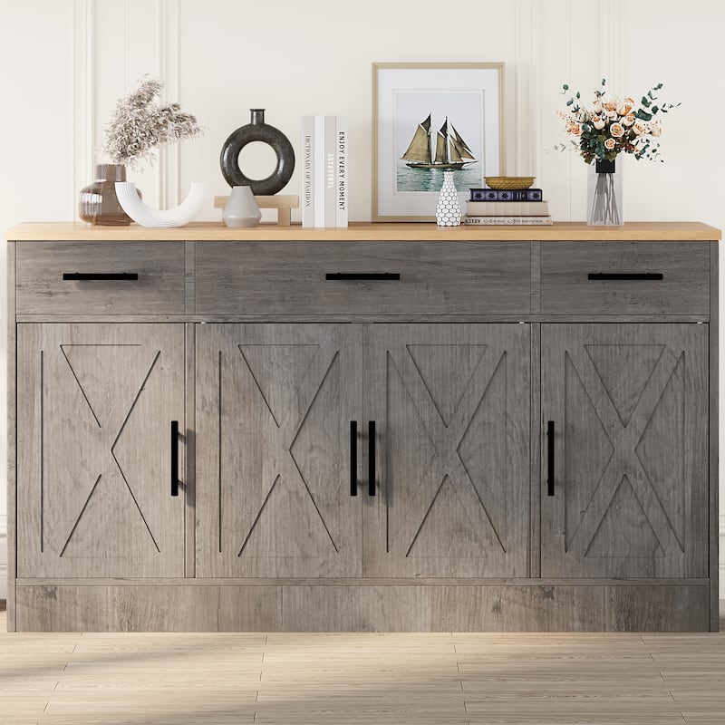 Kitchen Buffet Sideboard Storage Cabinet with Adjustable Shelves, Retro Design(3 Color Options)