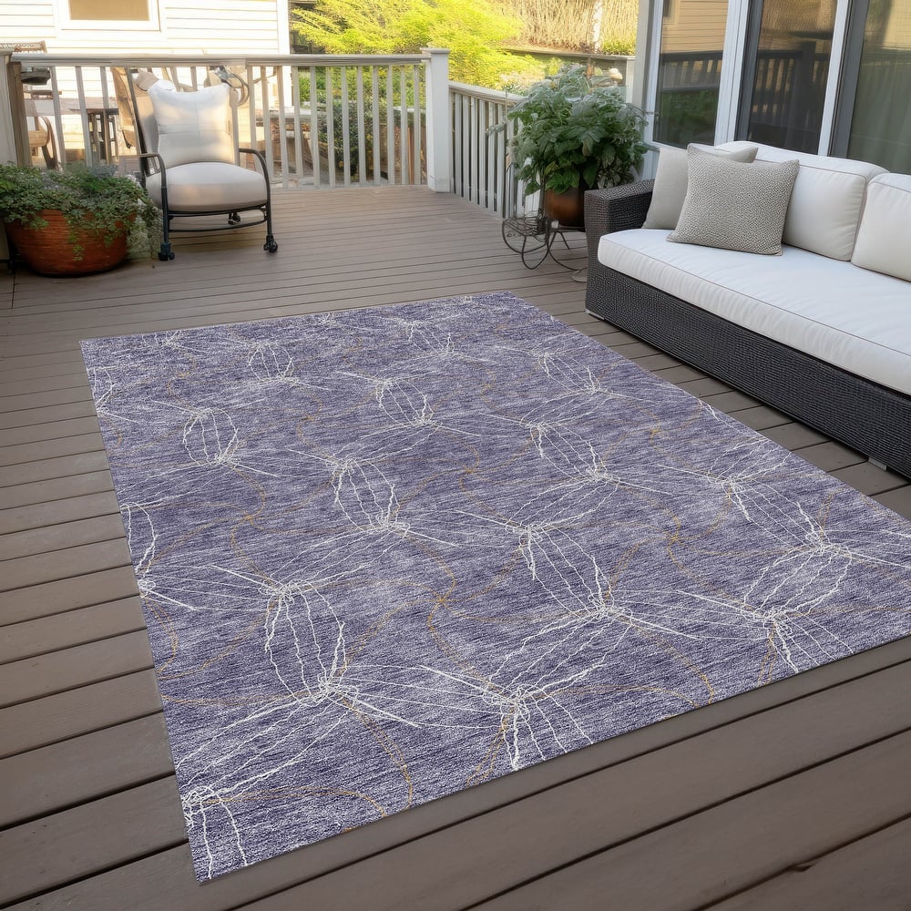 Machine Washable Indoor/ Outdoor Abstract Contemporary Chantille Rug