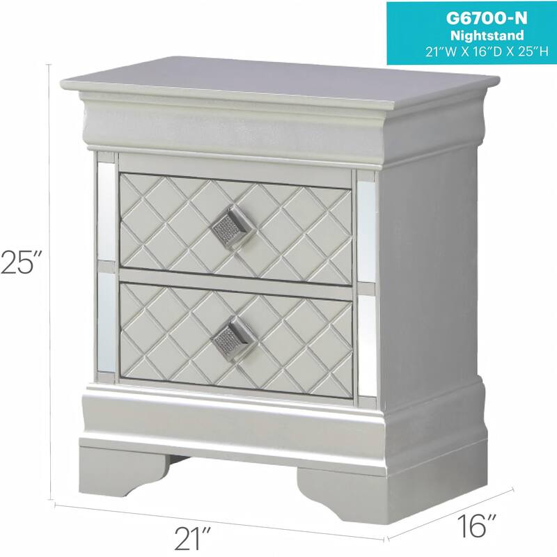 Silver Champagne Nightstand with Two Drawers