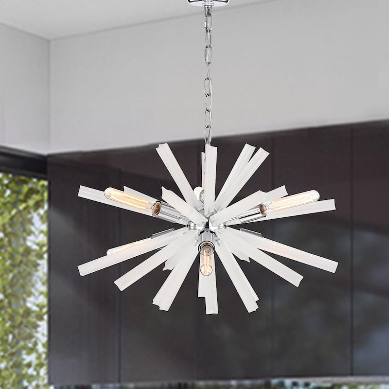 Chrome 6-Light Sputnik Chandelier with Frosted Glass Prisms