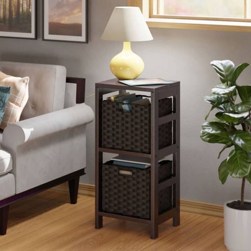3 Pc Storage Shelf 2 Foldable Woven Baskets 29.25" Espresso Chocolate