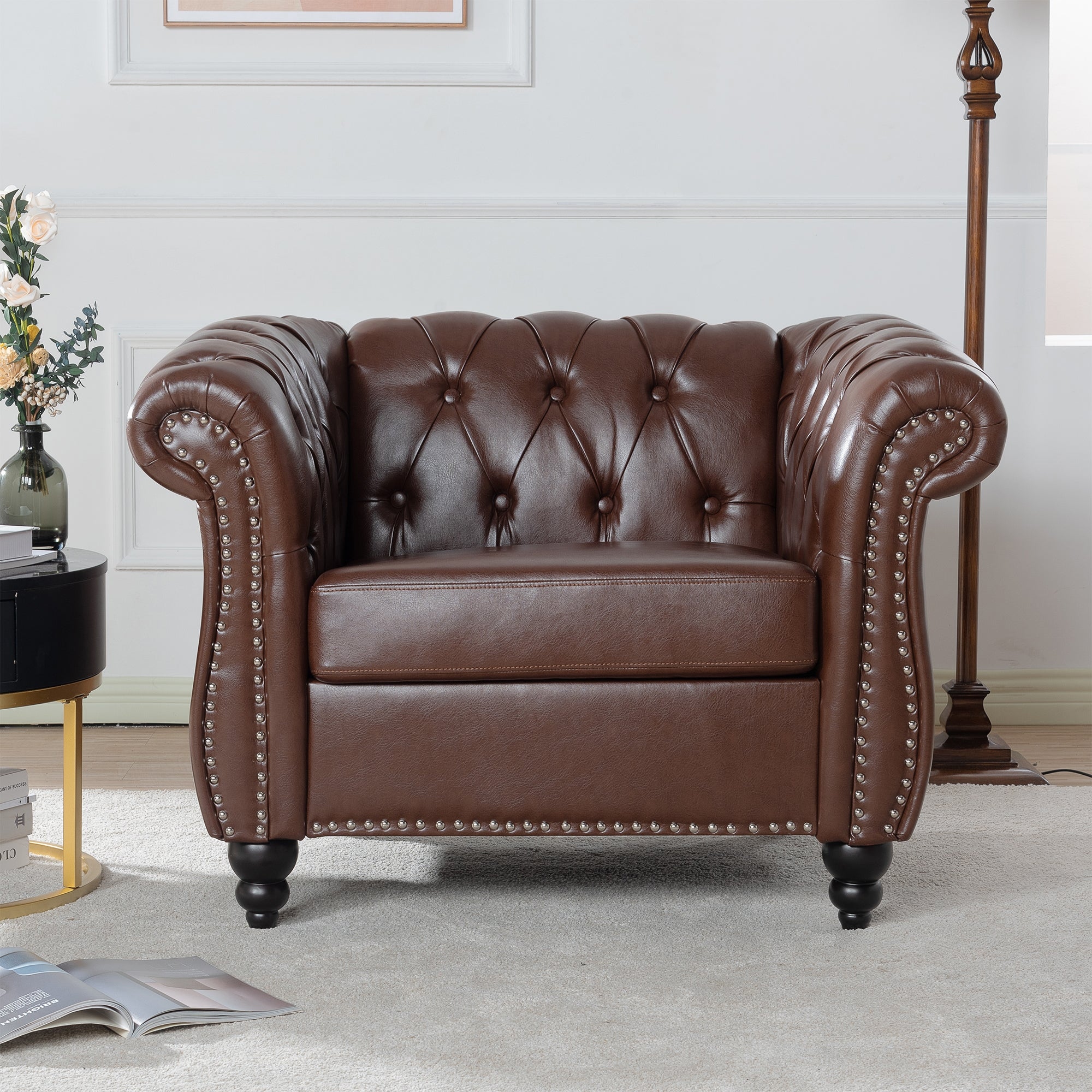 Faux leather top chesterfield chair