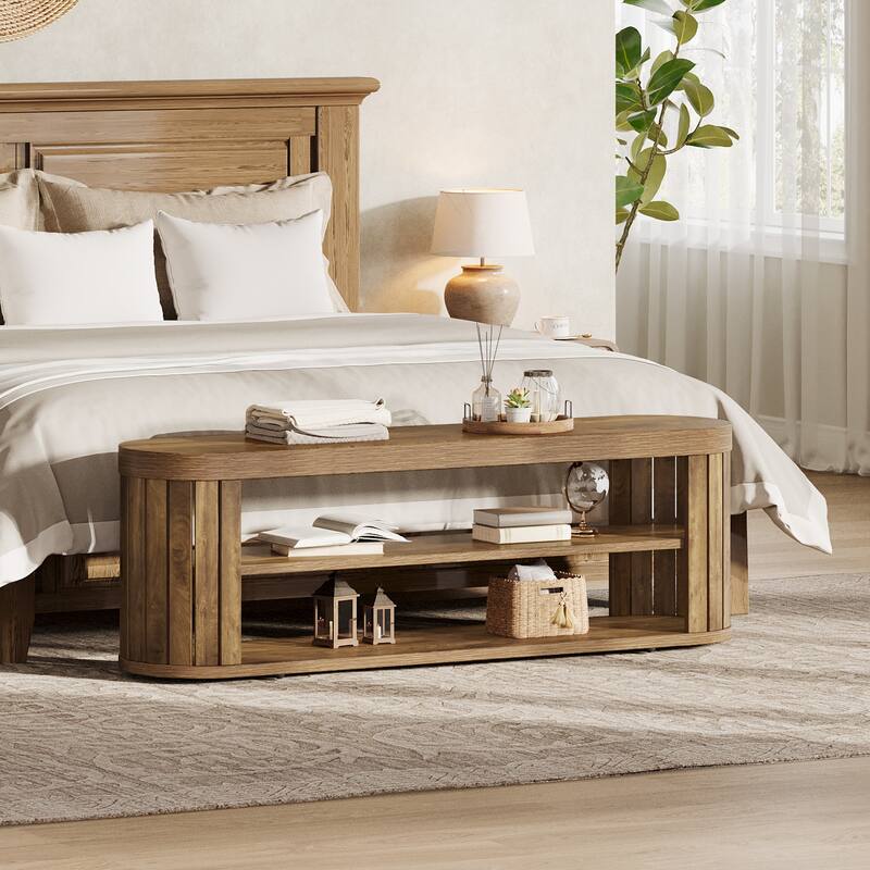 Wood Dining Bench, Shoe Storage Entryway Bench, Bedroom Hallway Living Room End of Bed Stool Accent Bench