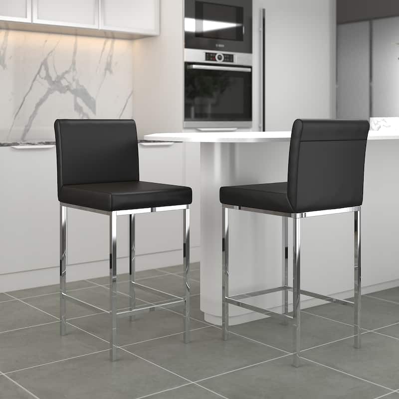 Contemporary Faux Leather and Metal 26" Counter Stool, Set of 4 - White and Chrome