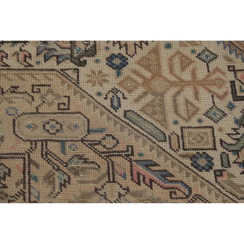 Geometric Tabriz Distressed Persian Vintage Rug Handmade Wool Carpet - 7'10" x 10'9"