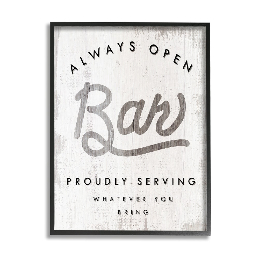 Stupell Always Open BYOB Bar Sign Funny Drinking Phrase Framed Wall Art