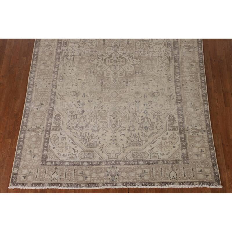 Distressed Tabriz Persian Antique Area Rug Hand-Knotted Wool Carpet - 6'5"x 9'9"