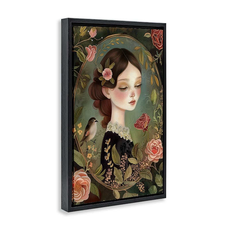 Stupell Vintage Lady & Floral Border Framed Floater Canvas Wall Art Design By The Dutch Lady