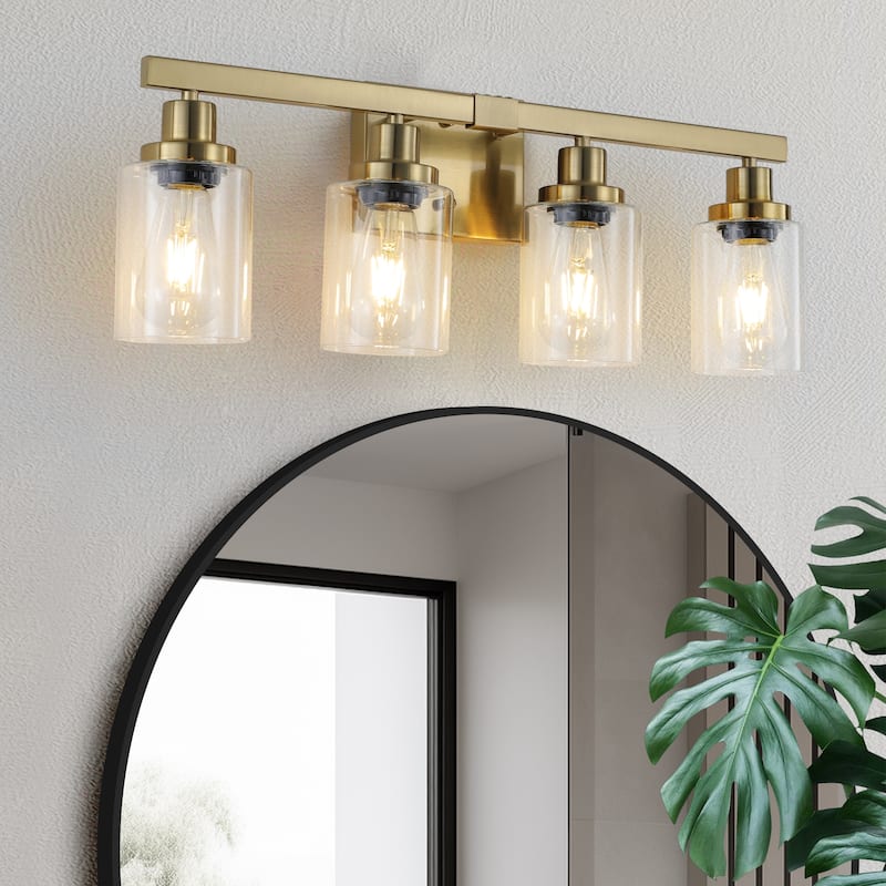 24" 4-Light Vanity Light with Clear Glass Shades, Modern Iron Metal Bathroom Wall Fixture for Mirror (No Bulbs) - Coppery
